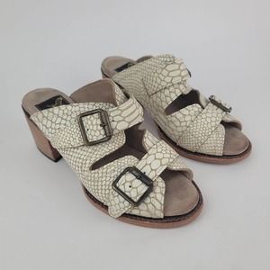 Freebird Caprice White Snake Sandals With Block Heel #S117